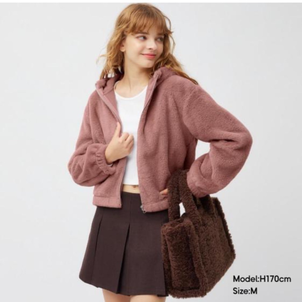 GU by Uniqlo Faux Fur cropped hoodie Jacket